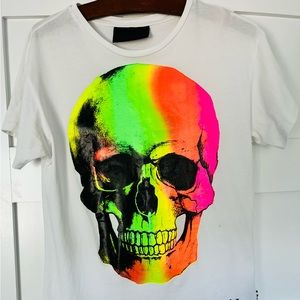 Philipp Plein Shirt White Multicolor Skull Sleeves Size Small S Read Description